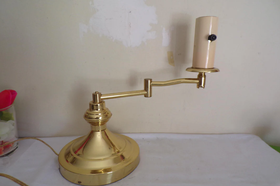 Vintage Charm: Antique Brass Swing Arm Reading Lamp for Desk