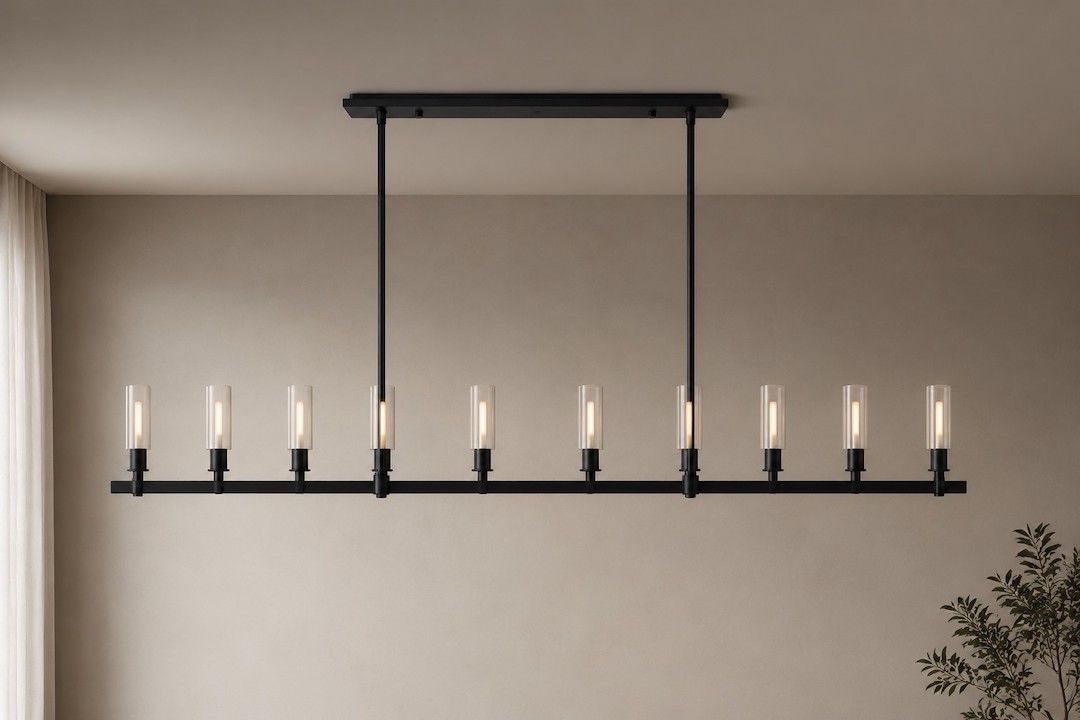 Elegant Low Glare Black Iron Linear Chandelier