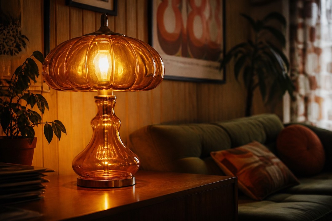 Retro 70s Amber Glass Living Room Lamp: A Timeless Addition
