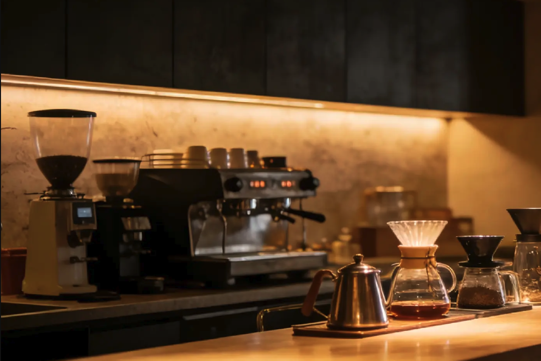 Brighten Your Coffee Bar Decor with Tiered Cabinet Lighting Ideas